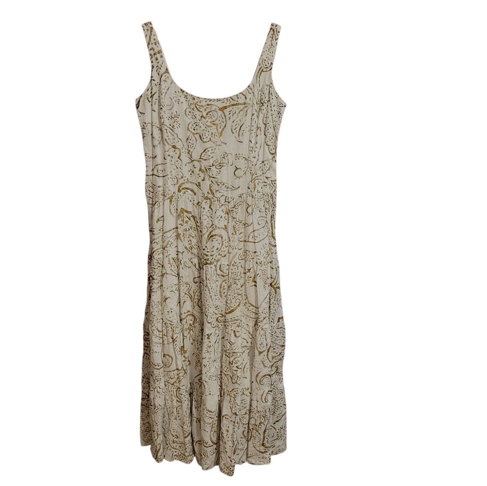 Lauren Ralph Lauren Linen Floral Ivory Gold Maxi Dress